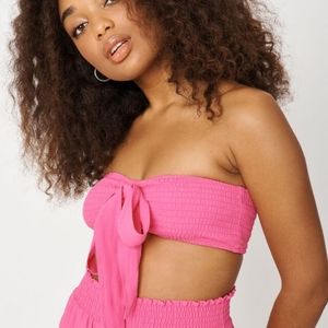 GARAGE Hot Pink Tie-Front Smocked Strapless Bandeau Tubr Top - Size XXS 00